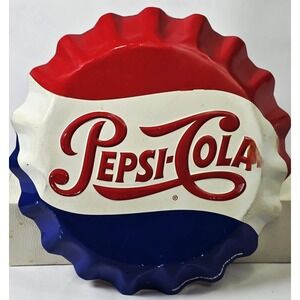 Pepsi-Cola Bottle Cap Sign 11" | Metal Embossed | Stout Marketing St. Louis, Mo.